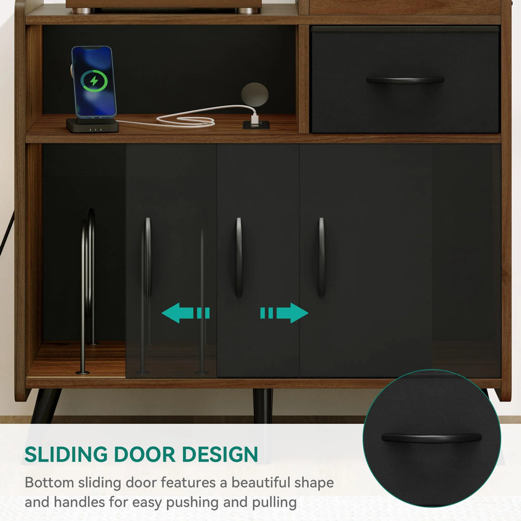 Brown Record Player Stand with Storage Y9120