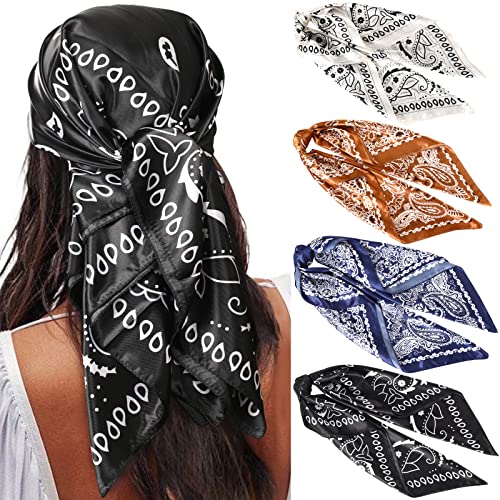 35” Satin Large Square Head Scarves - 4PCS Silk Like Neck Scarf Hair Sleeping Wraps H6226
