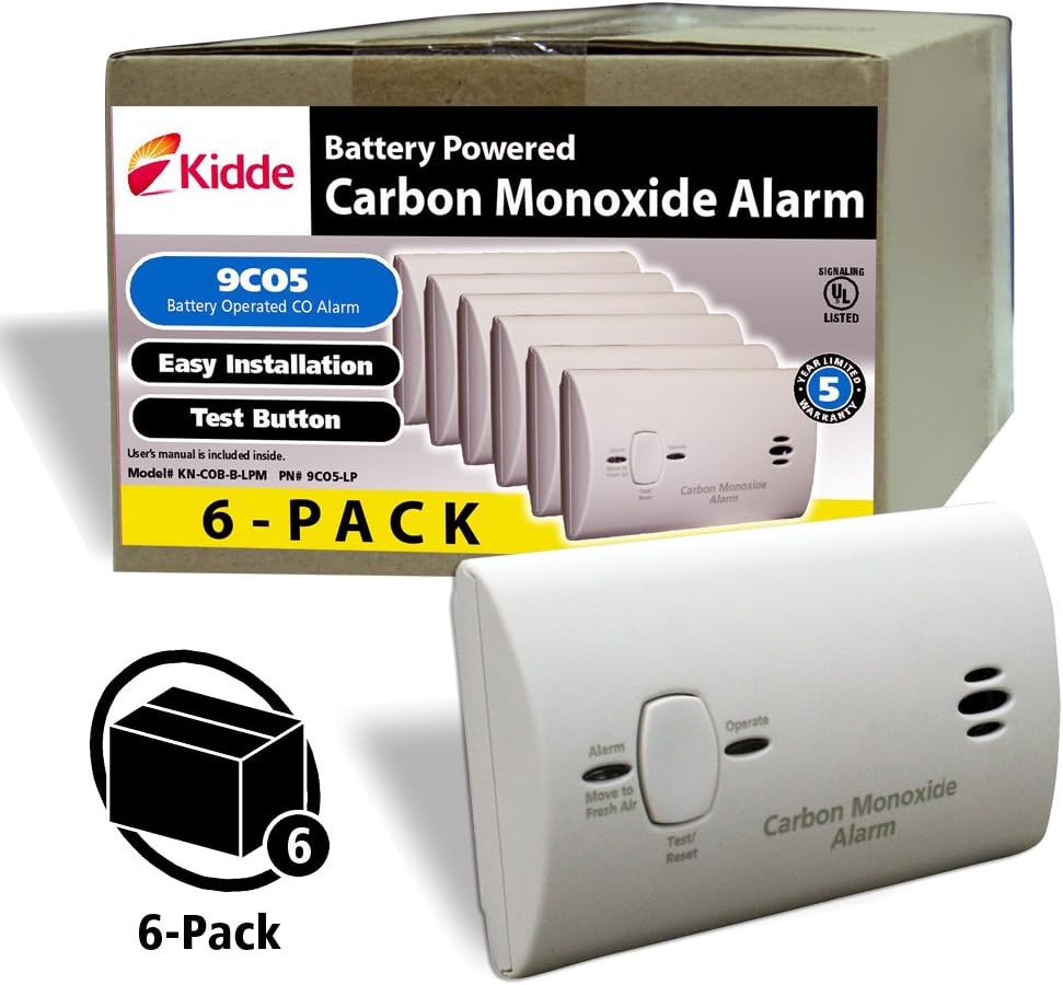 6 Pack White Battery Operated Carbon Monoxide Detector Alarm X8341