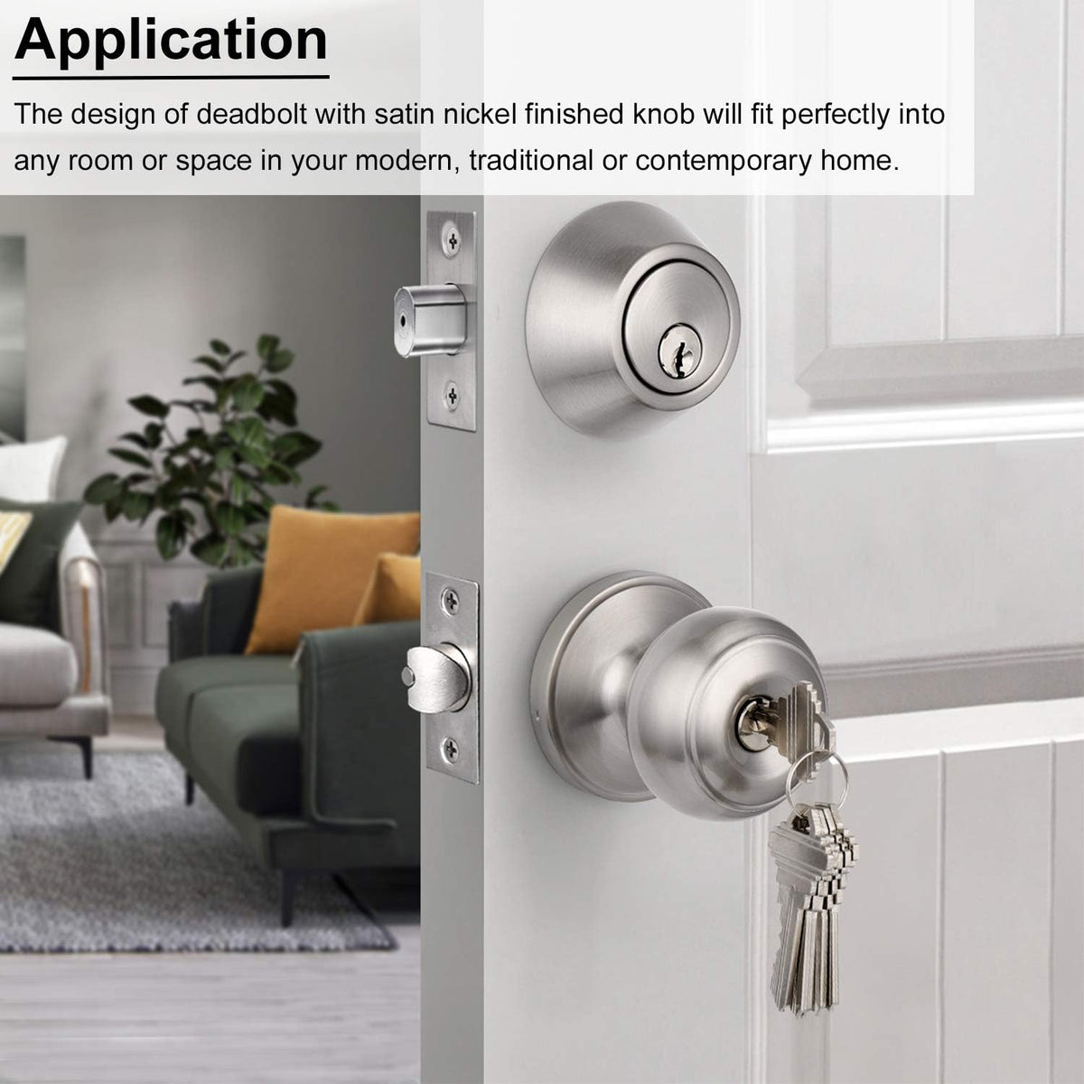 10 Sets Keyed Alike Door Handleset with Deadbolt, Satin Nickel Entry Door Knob with Double Cylinder Deadbolt J28886