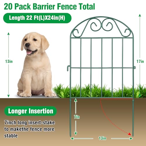 20 Panels Collapsible Garden Fence Animal Barrier, 22 Ft x 24 in Rustproof Metal Wire Panel, Green O1876