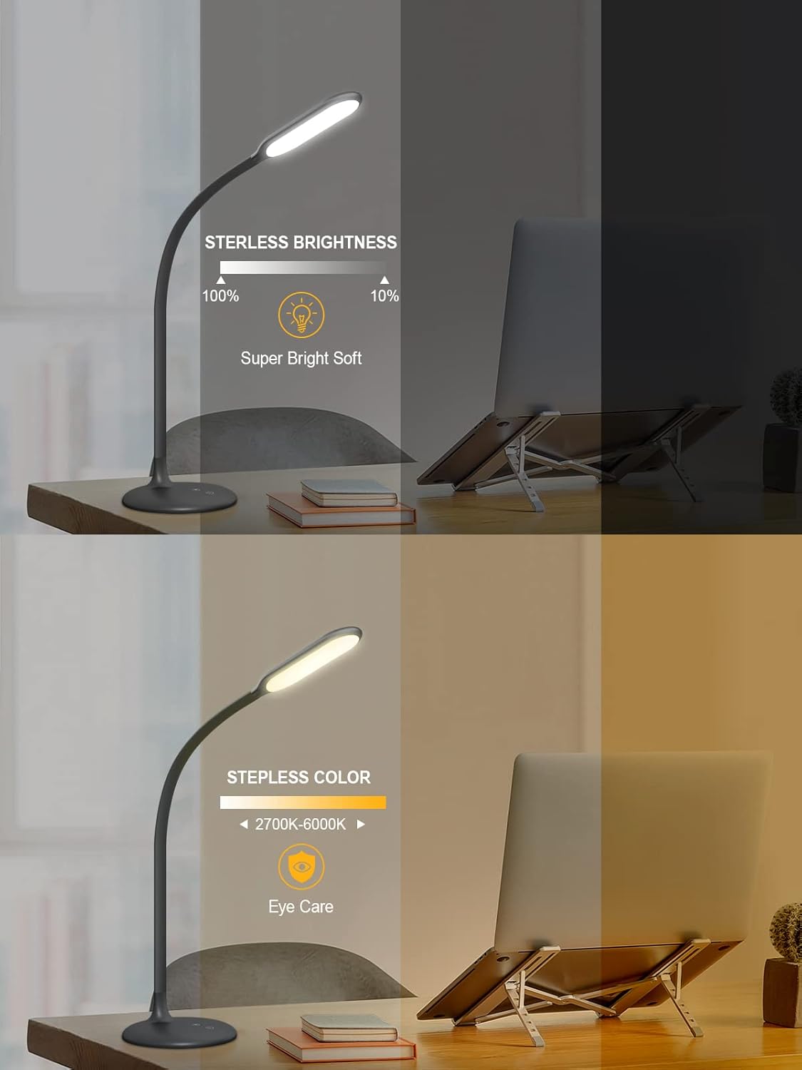 Cordless Rechargeable LED Desk Lamp with Stepless Dimming W4453
