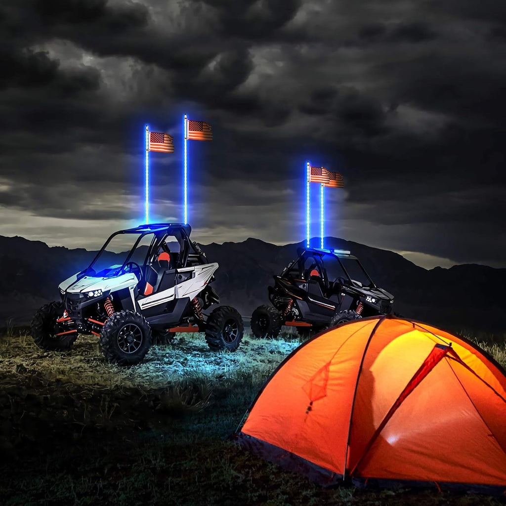 LED Whip Lights with Bluetooth and Flag Pole, 366+ Lighting Modes RGB, 2pcs 3ft V309