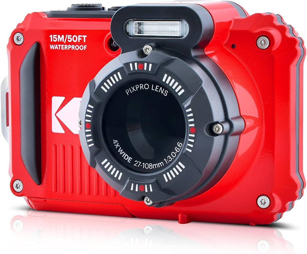 Red Rugged Waterproof Digital Camera with Case, Monopod, Card Reader (9 Items) J883