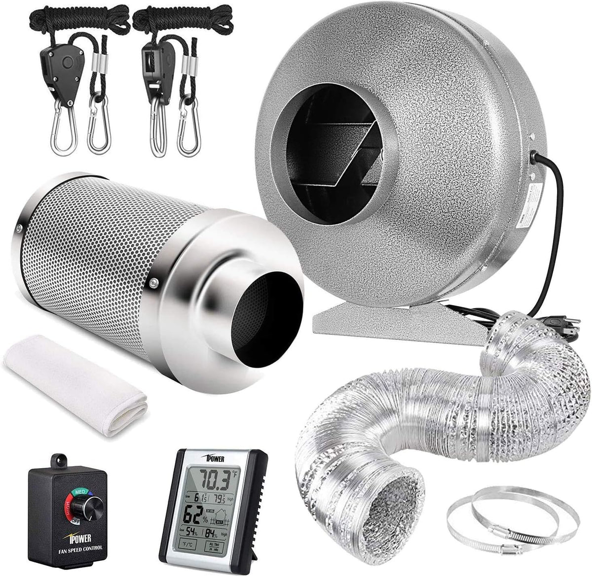 6 Inch Inline Fan Carbon Filter Ducting Combo with Variable Speed Controller D72608