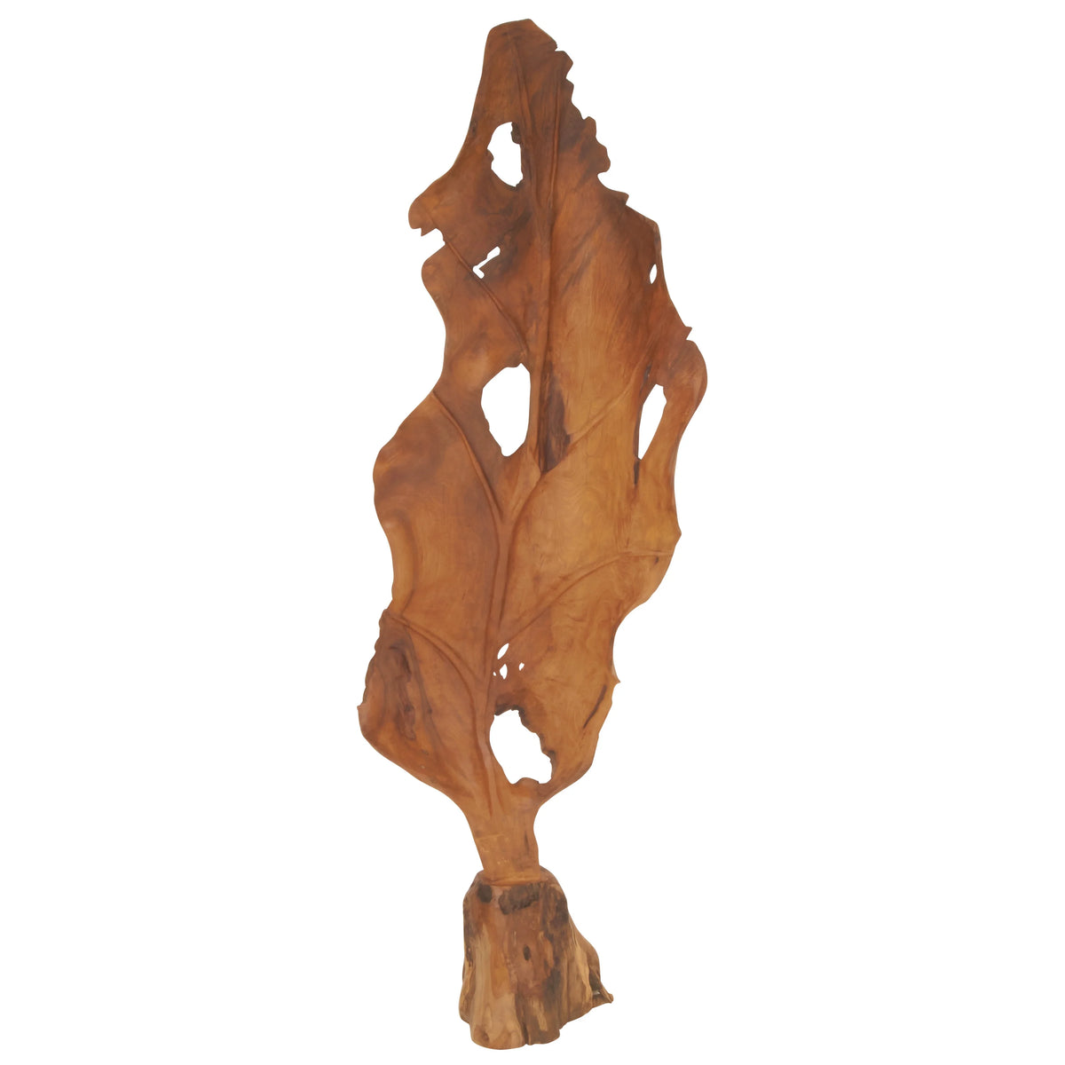 Brown Teak Wood Handmade Live Edge Leaf Sculpture I280843