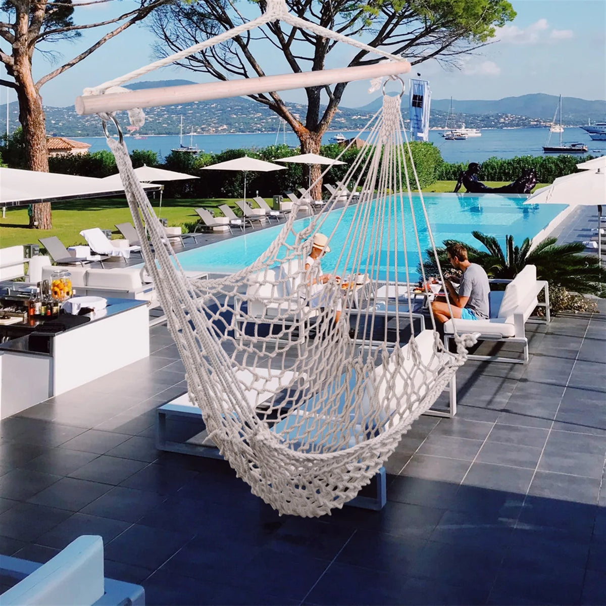 Beige Hanging Rope Air/Sky Chair Swing X58780
