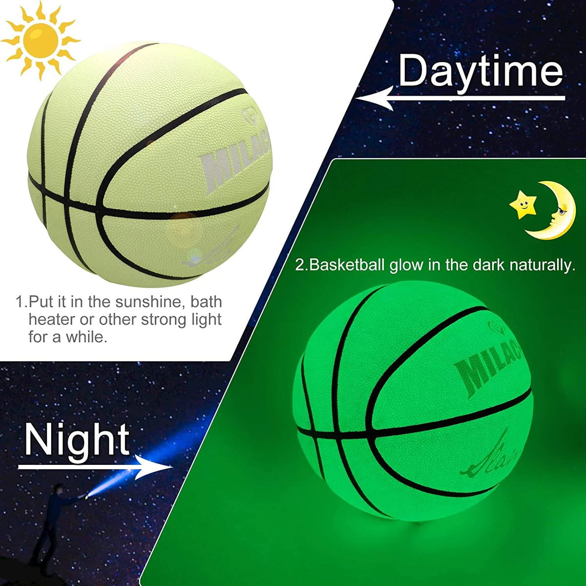 Glow in The Dark Leather Basketball Size 5 / 6 / 7 F35501