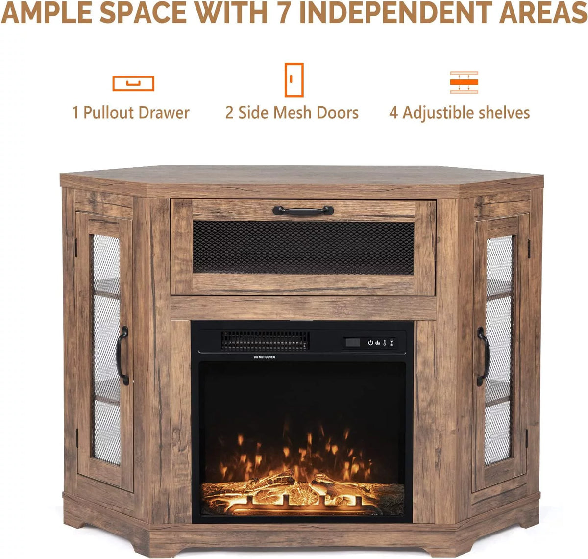 Oak Brown TV Corner Fireplace TV Stand for TVs Up to 50 Inch O303