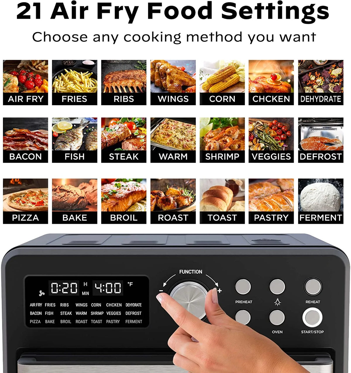 16 Quart 21-in-1 Air Fryer Toaster Oven Combo, 1600W, Black N6756