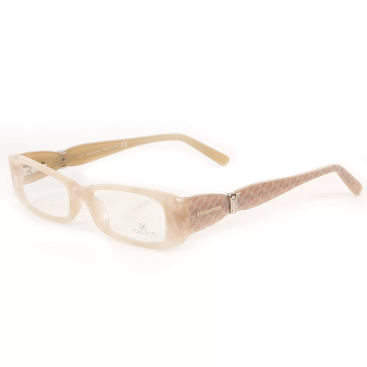 Crystal Accent Rectangular Eyeglass Frames 52mm Peach Marble H4430