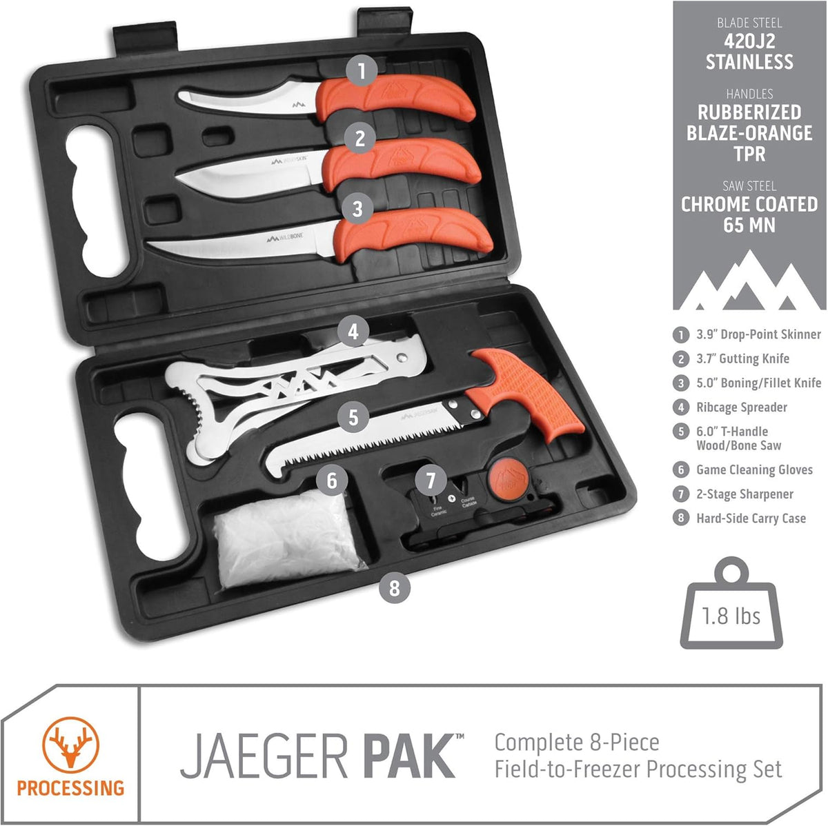 8-Piece Hunting Knife Set with Hard-Side Carry Case J668298