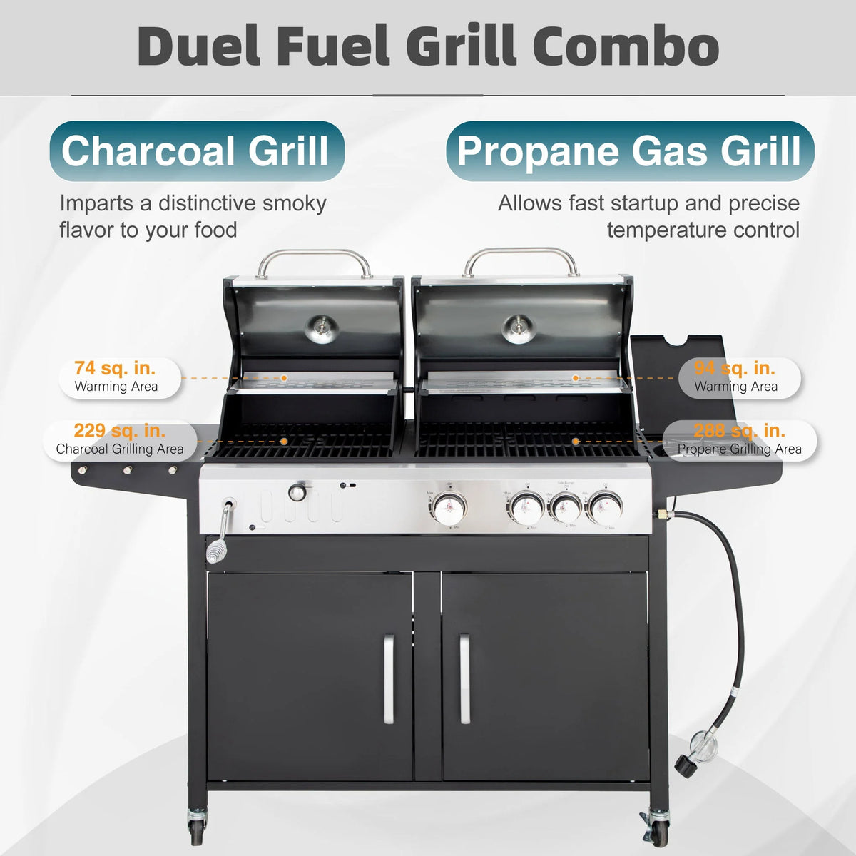Dual Fuel Gas and Charcoal Grill Combo with Side Burner R643