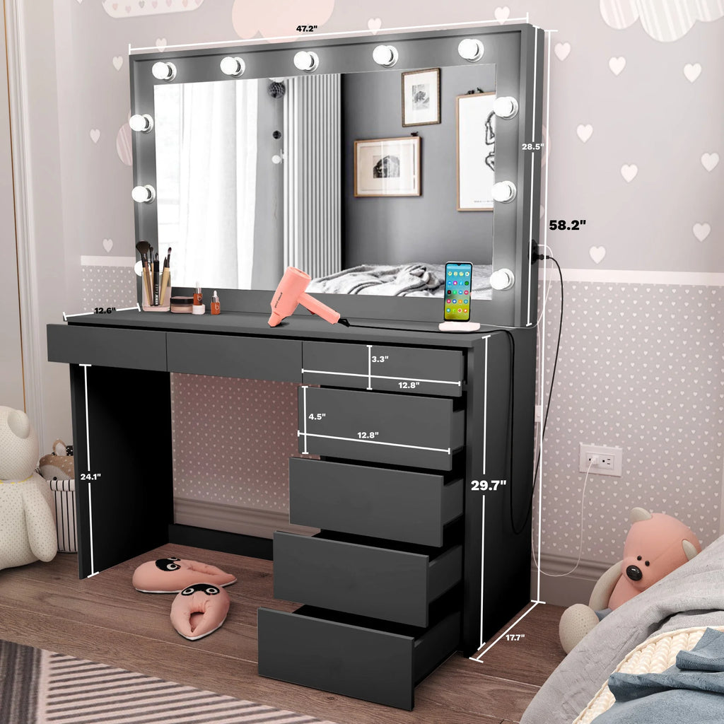 Black Makeup Vanity Table with Crystal Knobs L45155