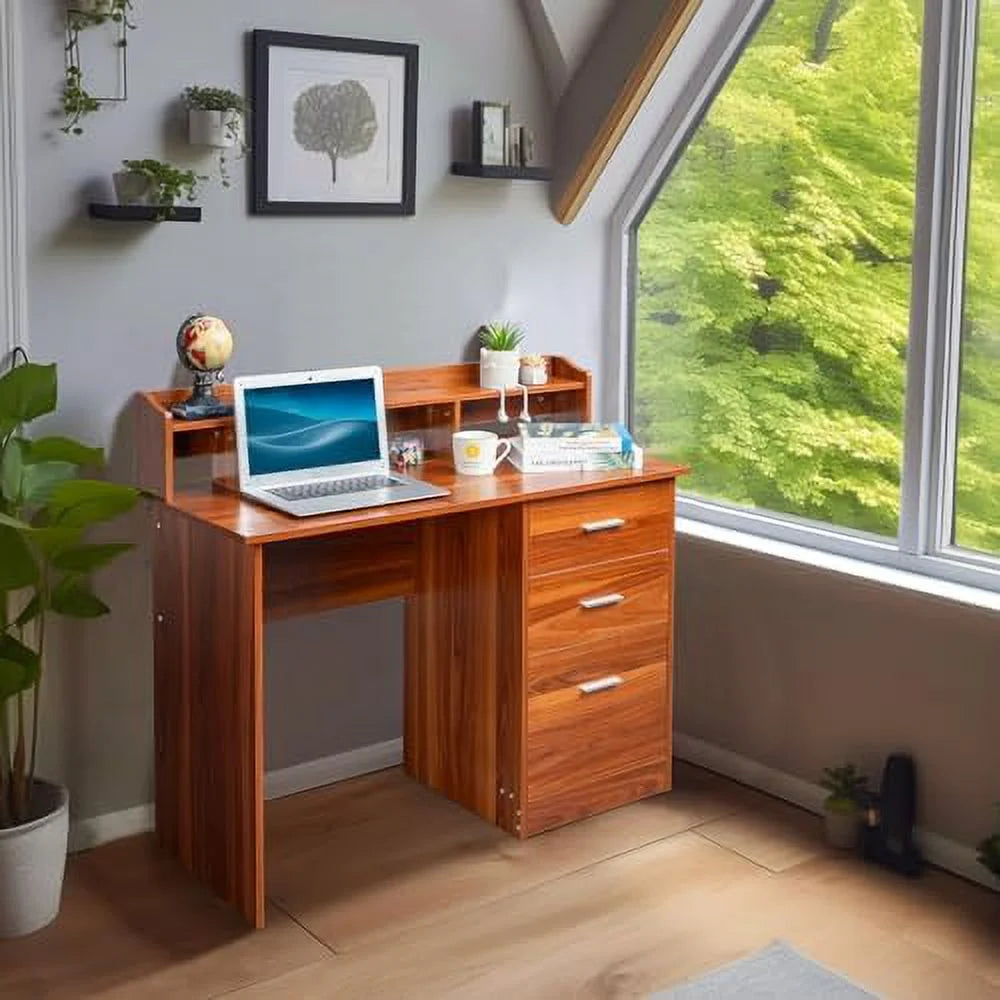 Grey Computer Desk with Drawers & Hutch L910259