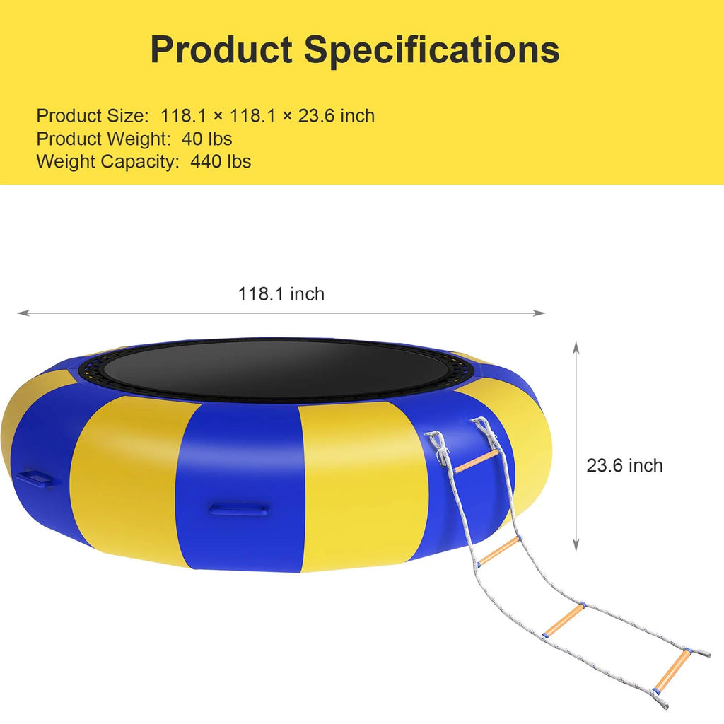 Blue & Yellow 10FT Inflatable Water Trampoline with 4-Step Ladder C576