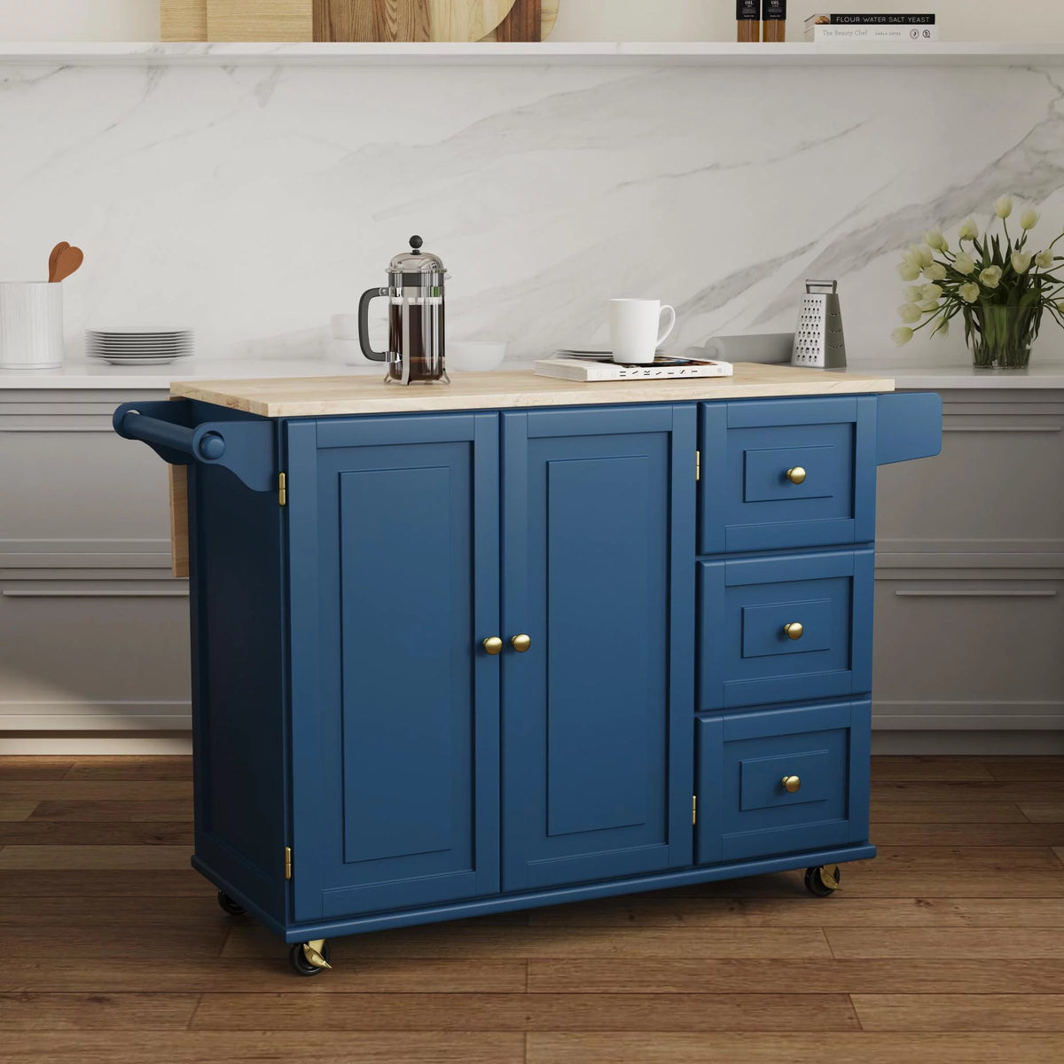 Blue Engineered Wood Kitchen Cart B368242