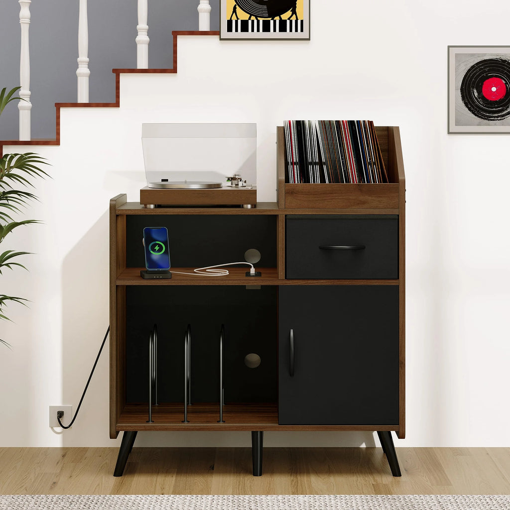 Brown Record Player Stand with Storage Y9120