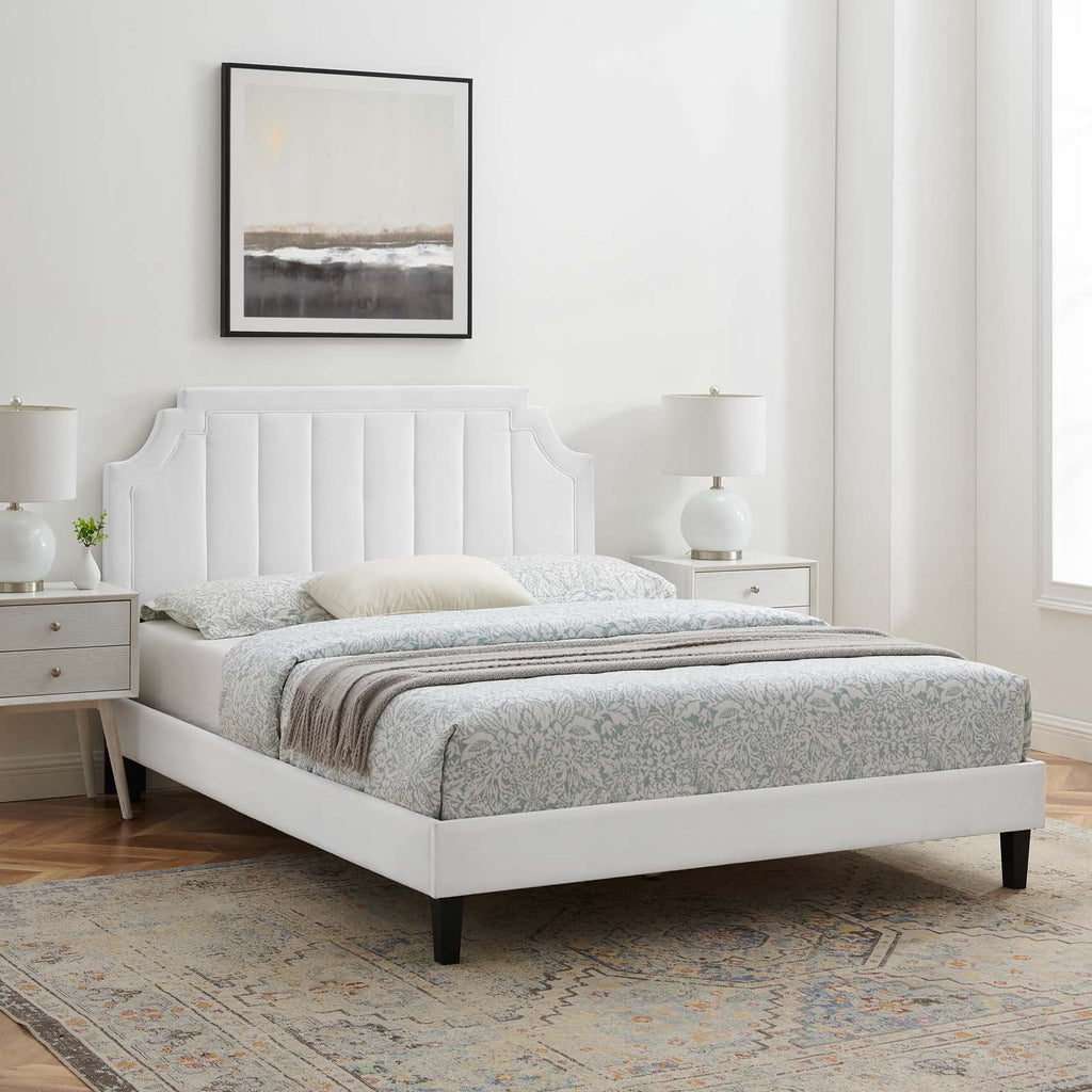 Twin Size White Velvet Platform Bed Frame E717478