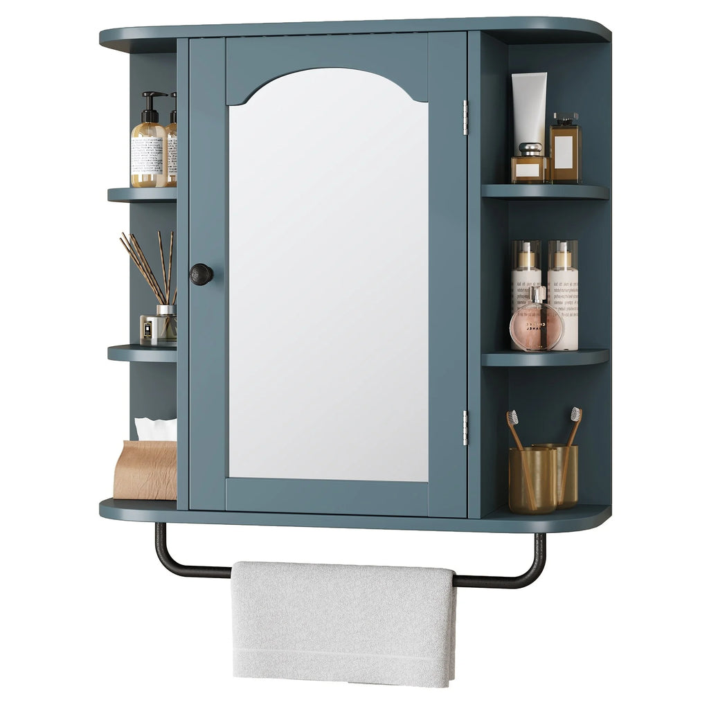Blue Wall Bathroom Storage Medicine Cabinet with Adjustable Shelves and Towel Rack N390