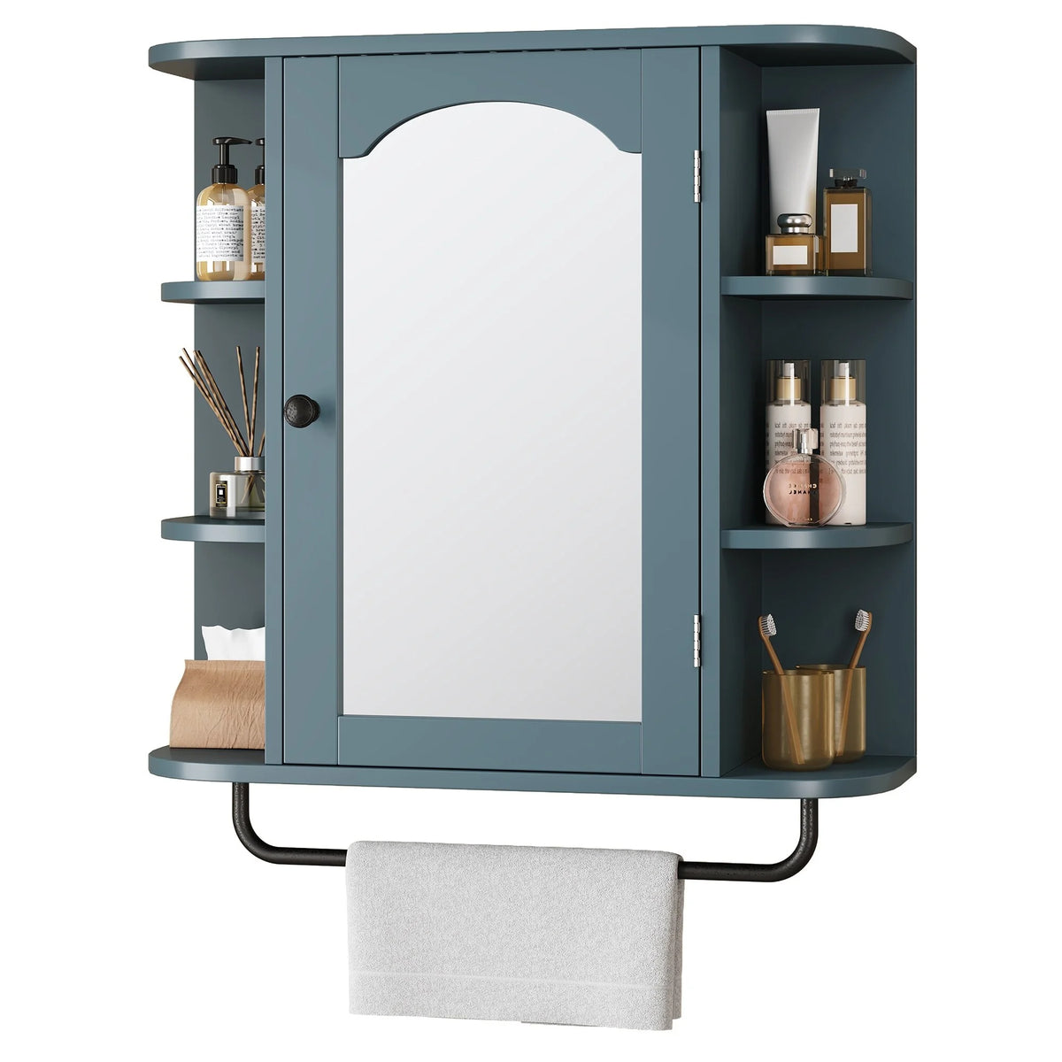 Blue Wall Bathroom Storage Medicine Cabinet with Adjustable Shelves and Towel Rack N390