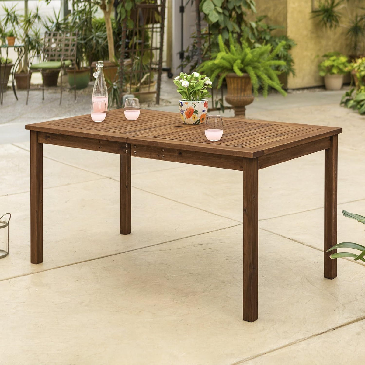 Brown Slatted Outdoor Dining Table V360470