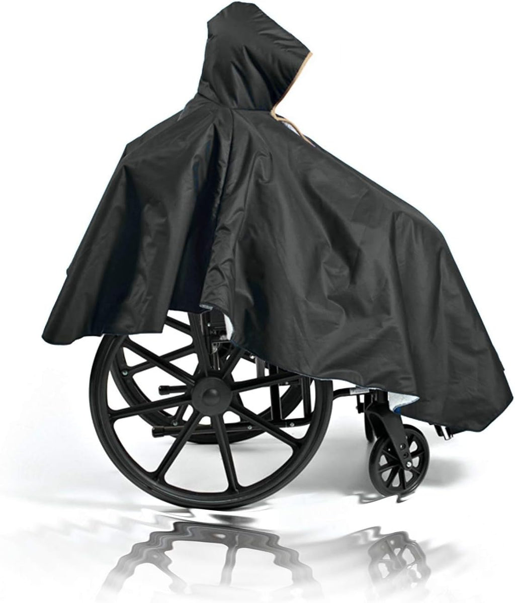 Black Full Waterproof Zip Front Wheelchair Poncho D9258