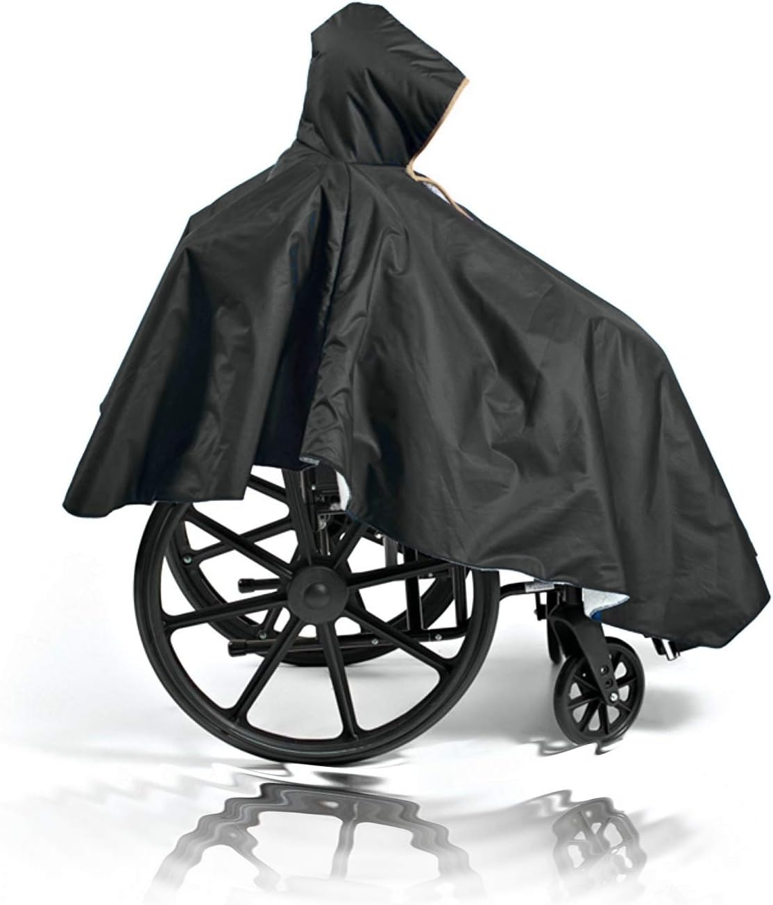 Black Full Waterproof Zip Front Wheelchair Poncho D9258