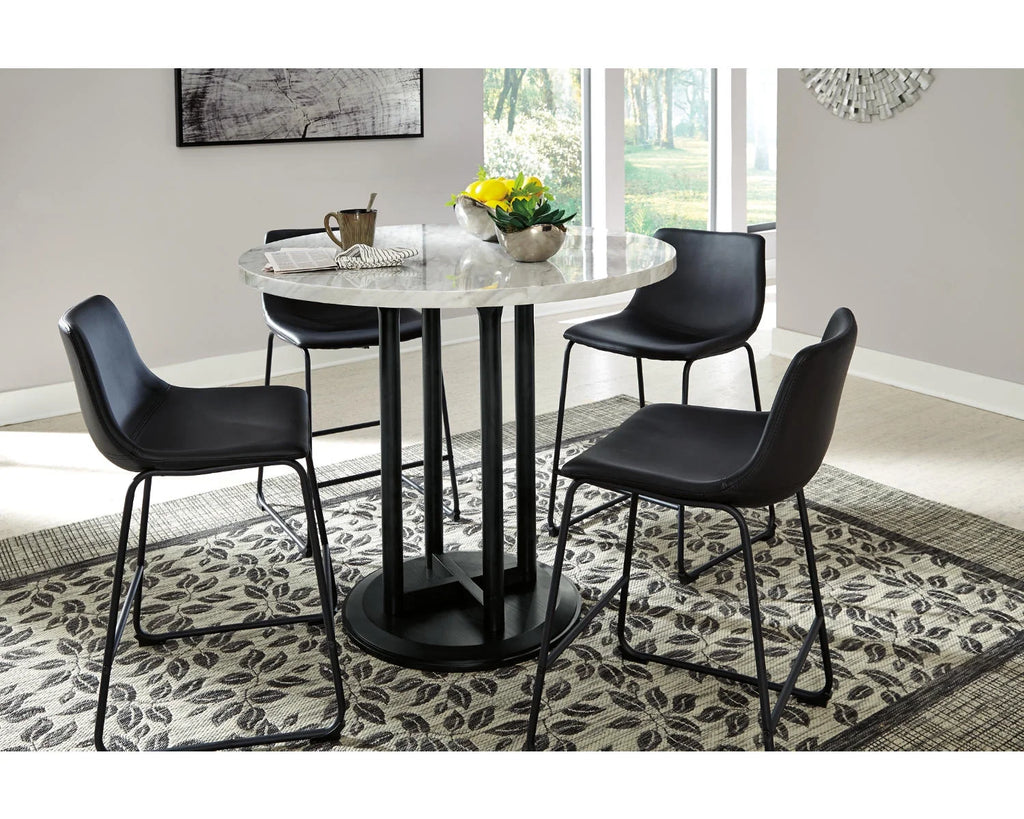 Black & White Faux Marble Round Counter Height Dining Table H27499