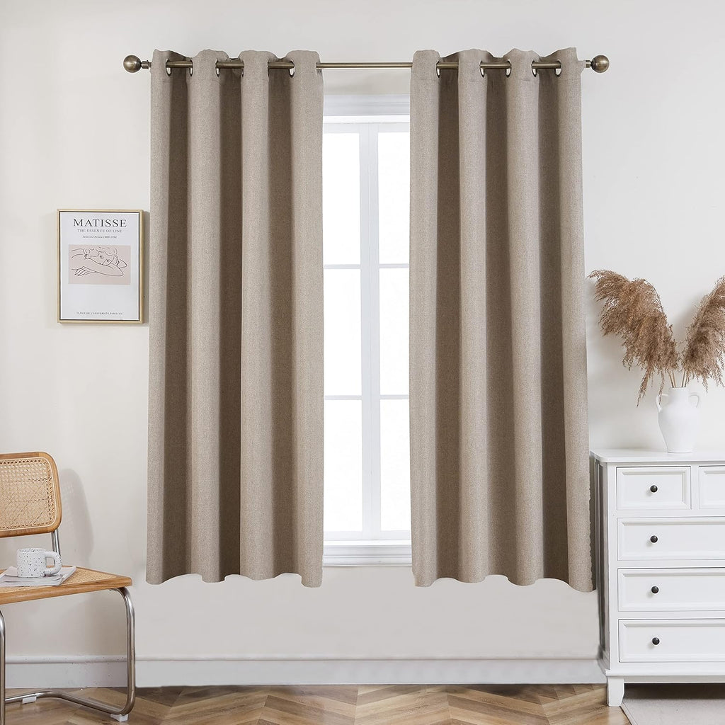 Blackout Linen Textured Grommet Curtains 2 Panel Set J92301
