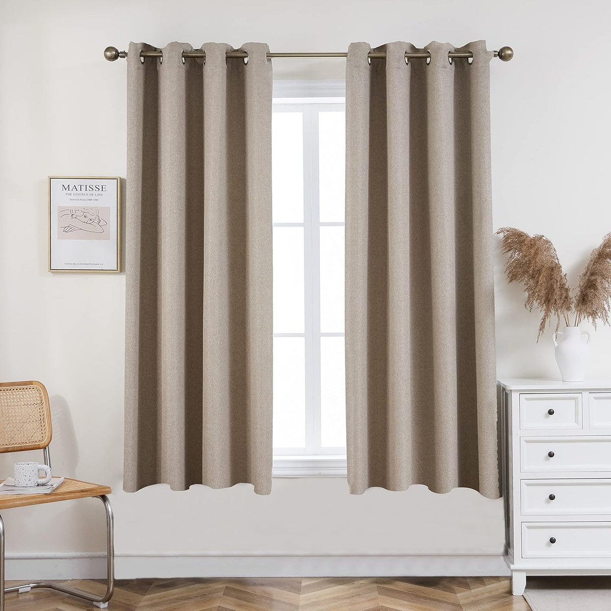 Blackout Linen Textured Grommet Curtains 2 Panel Set J92301