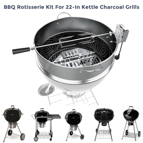 Silver Kettle Grill Rotisserie Ring Kit with Motor, Forks, Spit Rod X84975