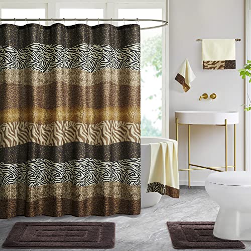 Chocolate Brown Leaf Print Bathroom Rugs, Shower Curtain and Towel Set O356107
