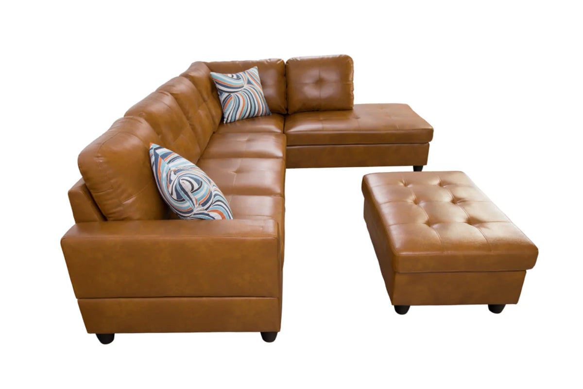 Ginger Leather Sectional Sofa Set with Storage Ottoman G7685