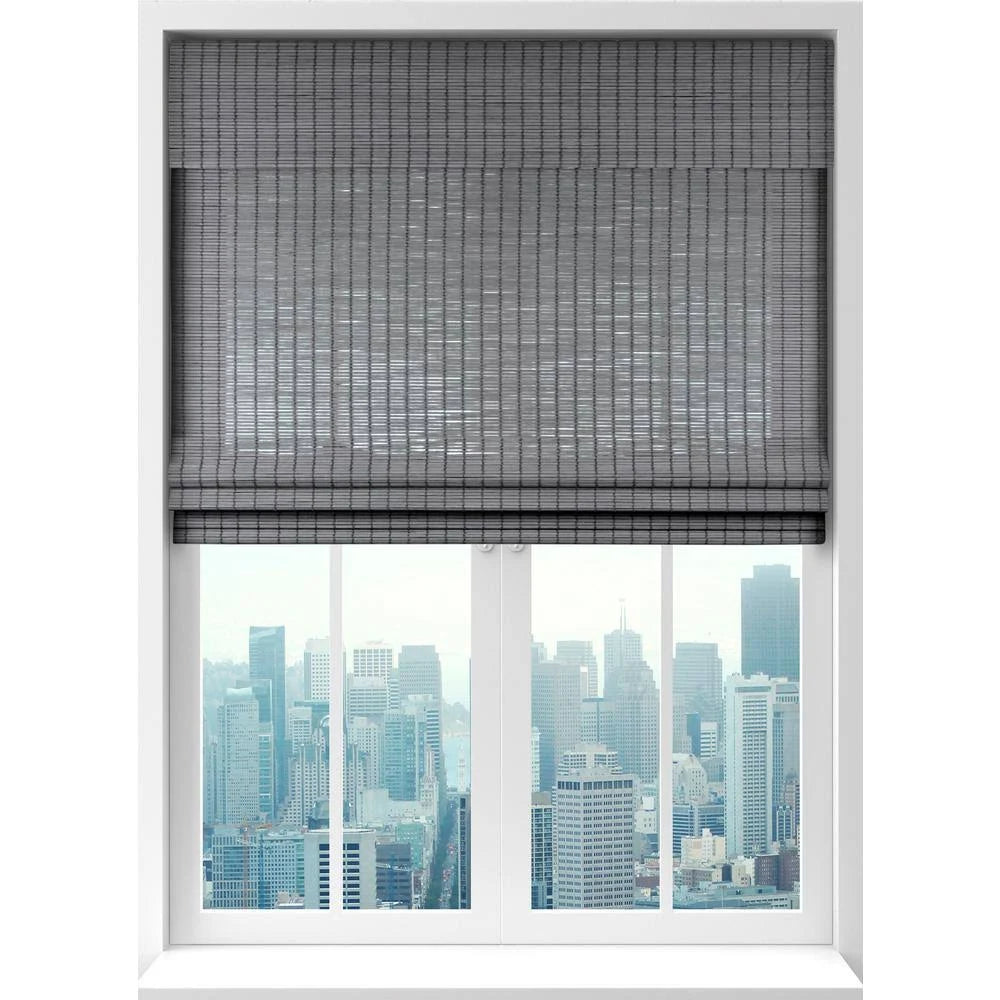 Gray Cordless Light-filtering Bamboo Woven Roman Shade 34.5 in. W x 74 in. L L301936