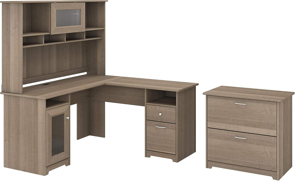 L Shaped Desk with Hutch and Lateral File Cabinet Y9098