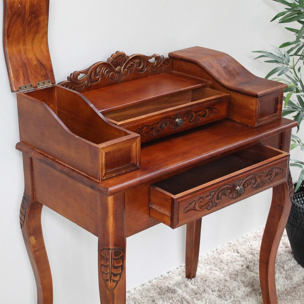 Carved Wood Two Drawer Telephone Table Brown O405