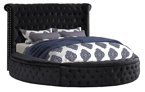 Circle Velvet Tufted Upholstered Platform Storage Bed (Cream, California King) B441