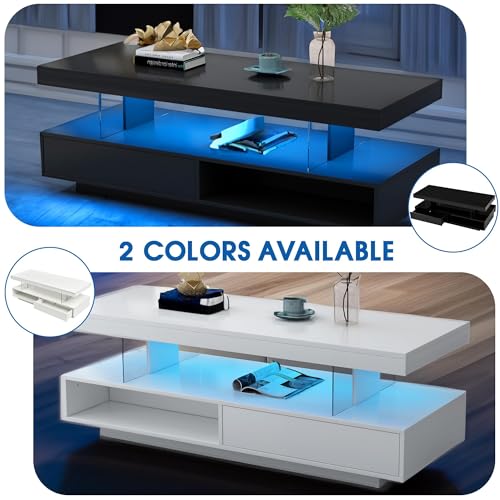 Black LED Coffee Table with Storage and Sliding Drawers V451716