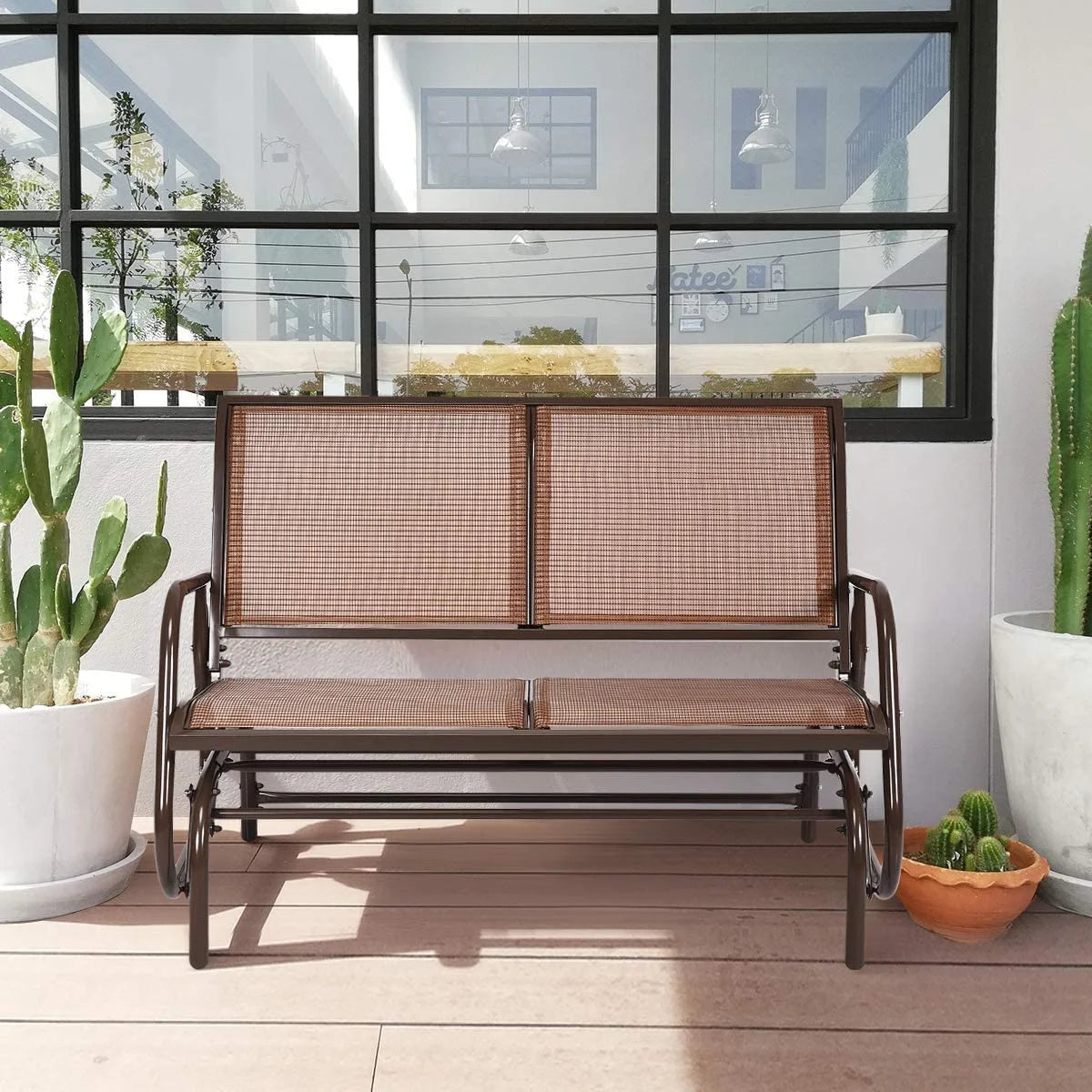 Brown Steel 48 Inch 2 Person Swing Glider Chair I1918