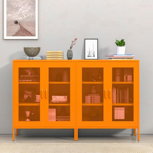 Blue 3 Tier Metal Storage Cabinet with Doors and Shelves J915270