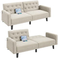 Beige Convertible Sofa Bed with USB Q129589