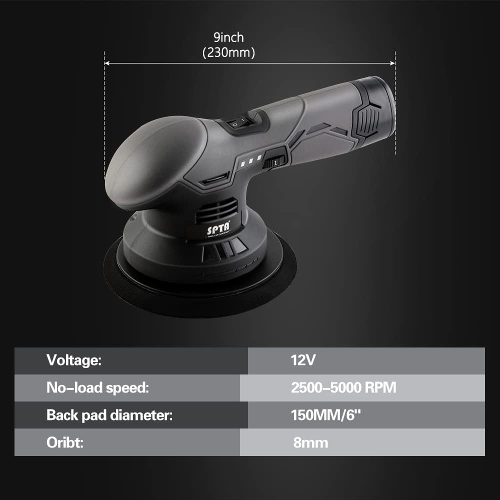 Cordless Car Buffer Polisher with 2Pcs 12V Lithium Rechargeable Battery Brushless Polisher Q18231