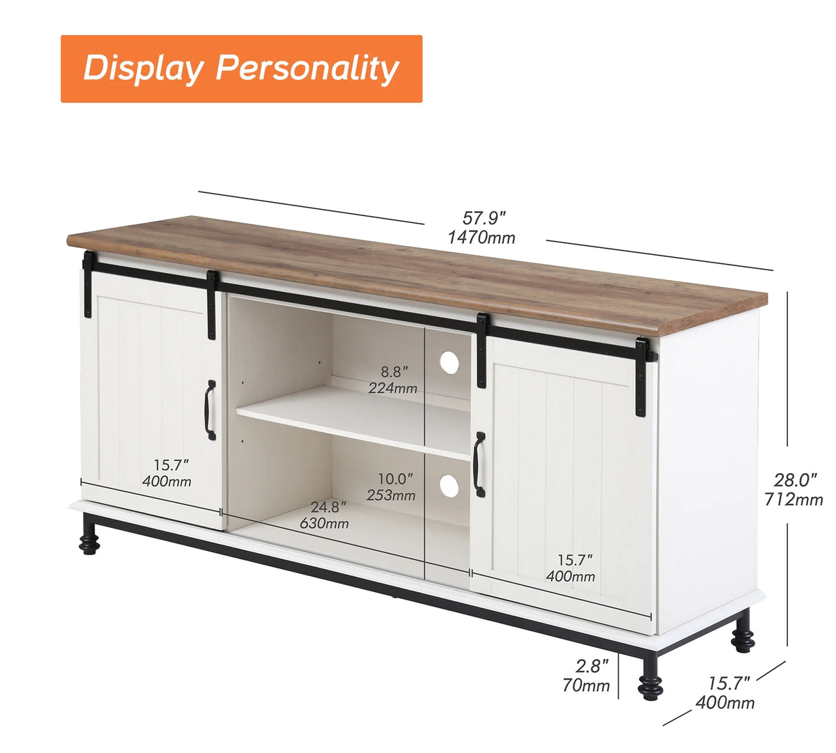 White Brown TV Stand with 2 Doors R971