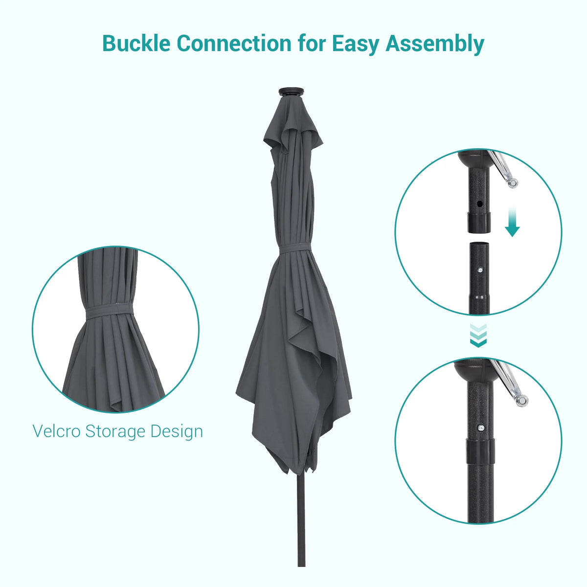 10 x 6.5ft LED Solar Patio Umbrella with Non-Fading Canopy J974