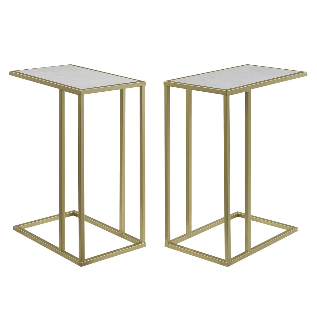 Set of 2 Faux White Marble Side Table W764