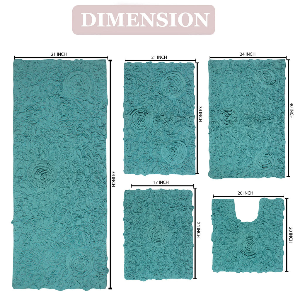 Turquoise 5 Piece Cotton Bath Rug Set K66928