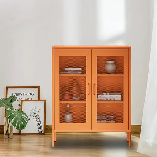 Blue 3 Tier Metal Storage Cabinet with Doors and Shelves J915270