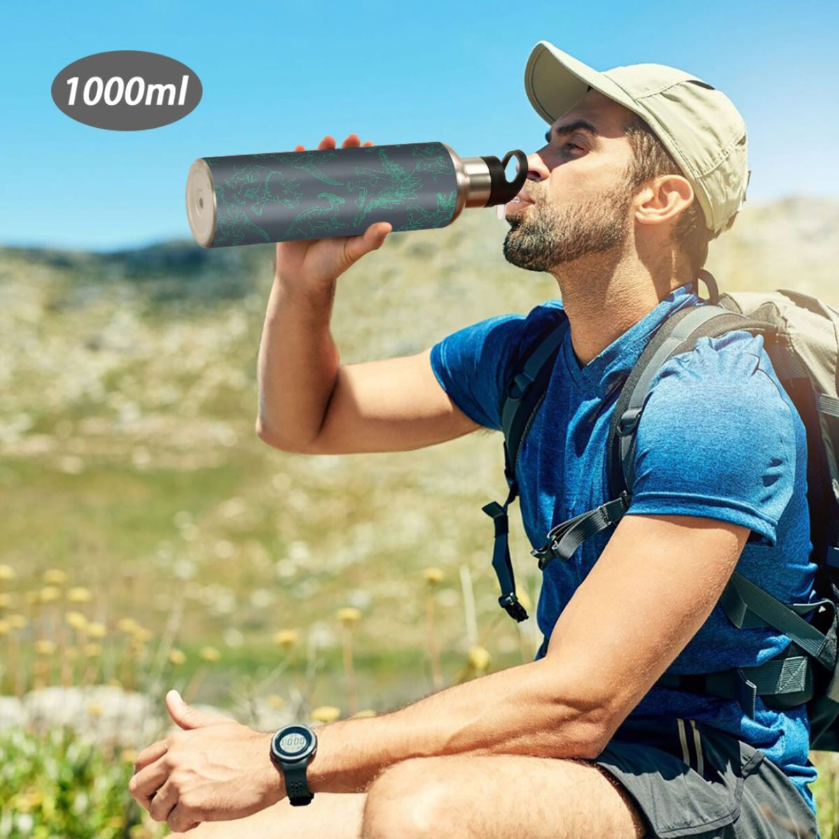 Green Drawn Stainless Steel Insulated Water Bottle with Straw Lid U58612