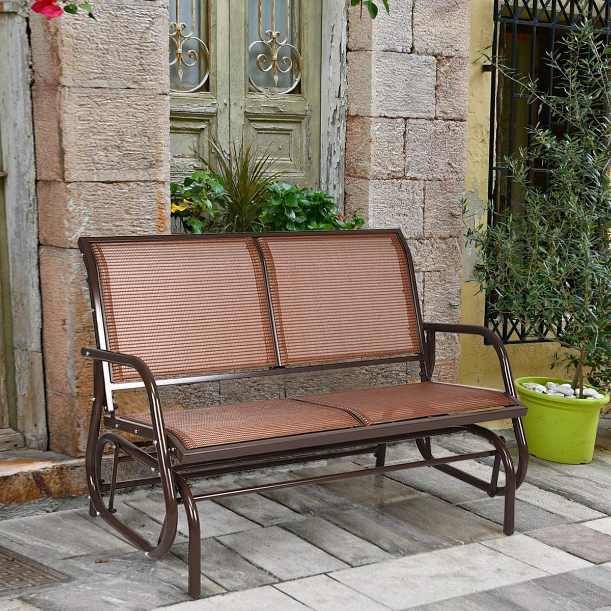 Brown Steel 48 Inch 2 Person Swing Glider Chair I1918